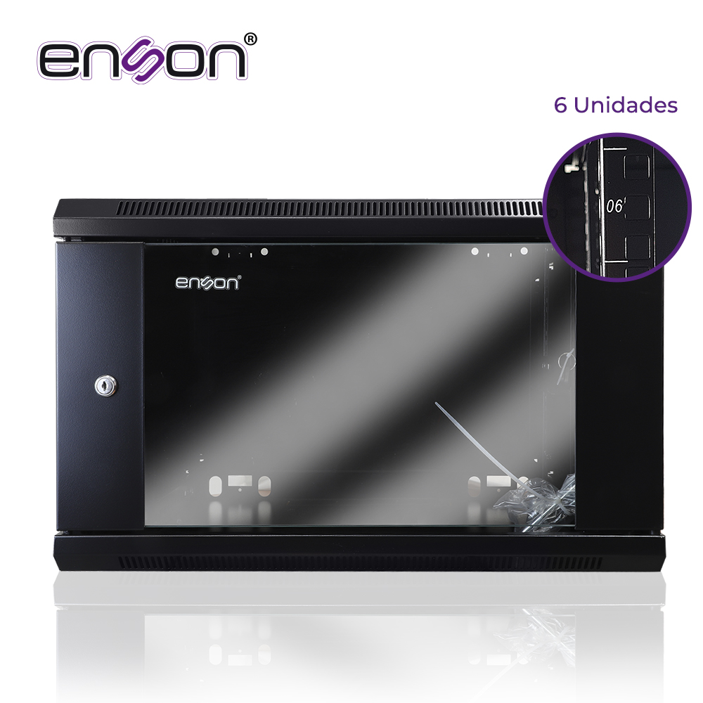 Gabinete De Pared Enson Ens-rkgb6u 6UR Puerta Frontal De Cristal Templado Con Cerradura De Seguridad Ranuras De Ventilacion En La Parte Superior Para 2 Ventiladores De 11 Cm Ensamblado 600X450X368MM