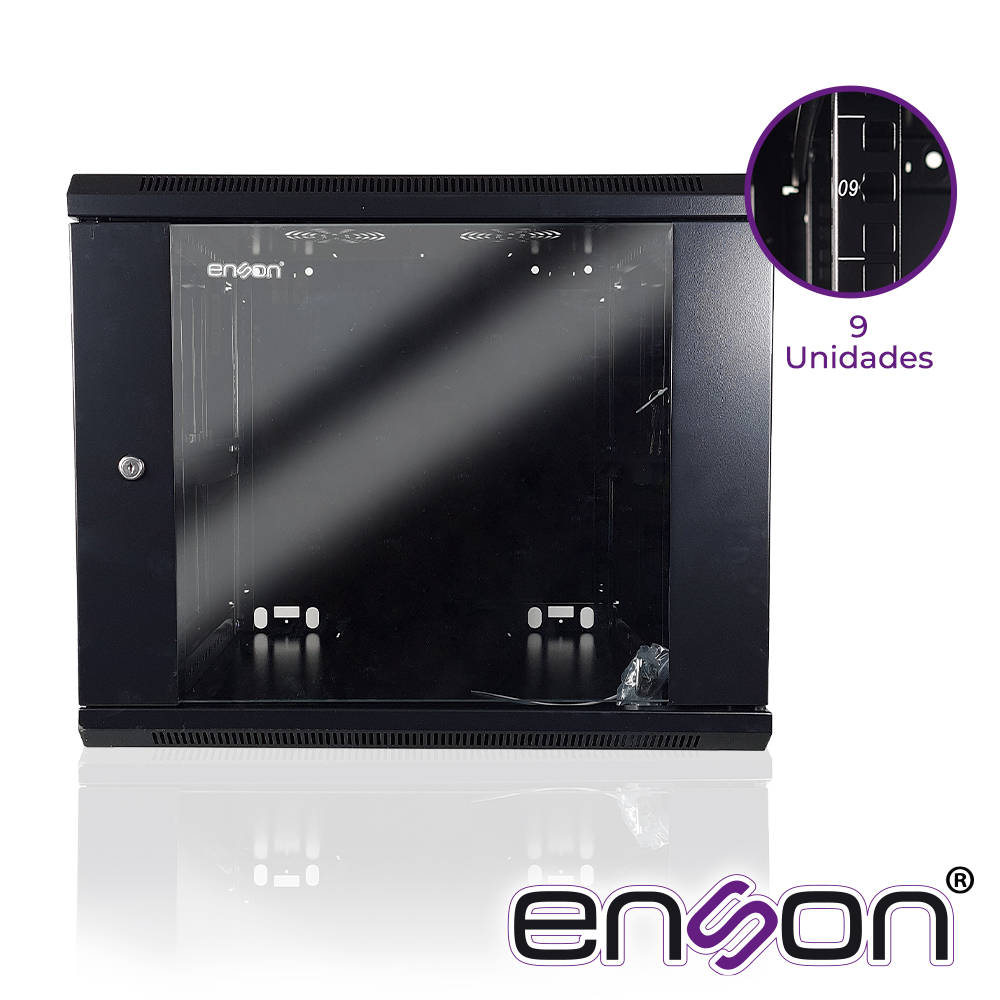 Gabinete De Pared Enson Ens-rkgb9u2 9UR Puerta Frontal De Cristal Templado Con Cerradura De Seguridad Ranuras De Ventilacion En La Parte Superior Para 2 Ventiladores De 11 Cm 600X600X501MM