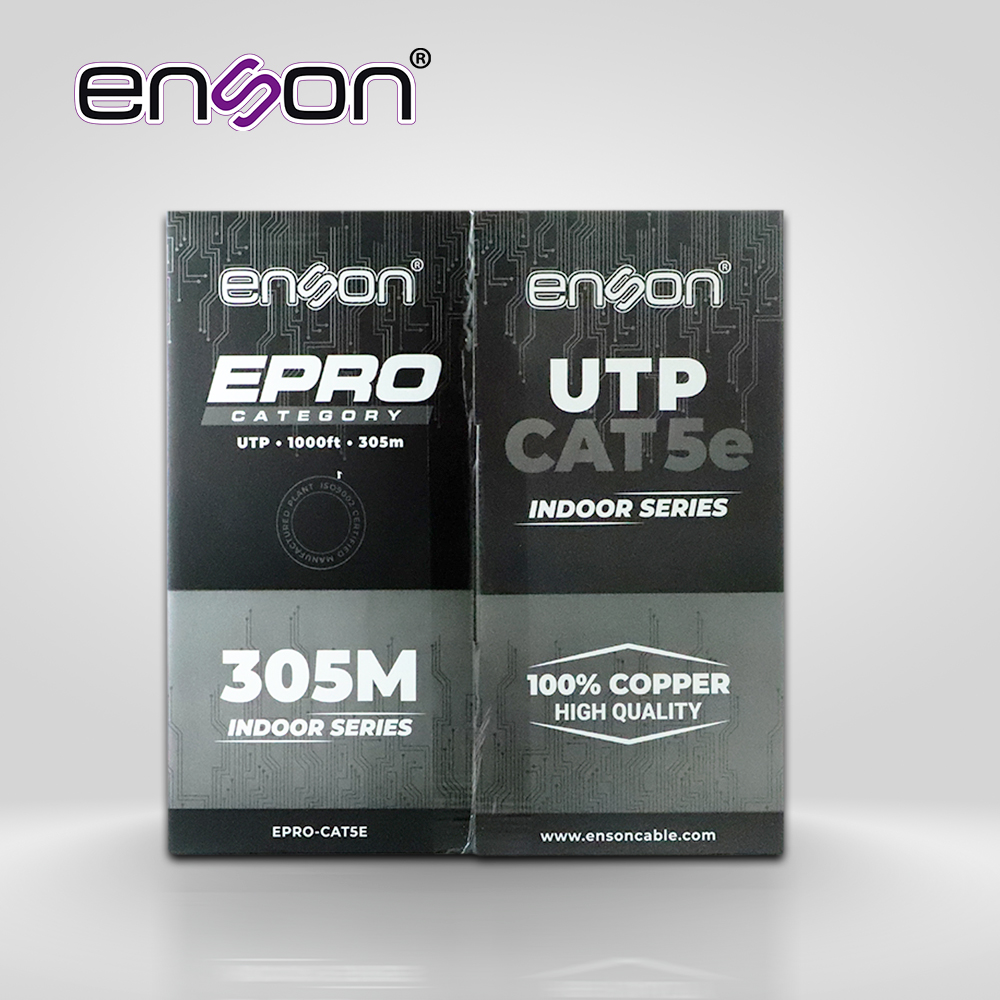 Cable UTP Cat5e Enson Epro-cat5e Forro Color Negro Pvc Cm 4 Pares Calibre 24 Awg 100 Ciento Cobre Uso Interior Bobina 1000 Pies 305 Metros (certificacion Ul)