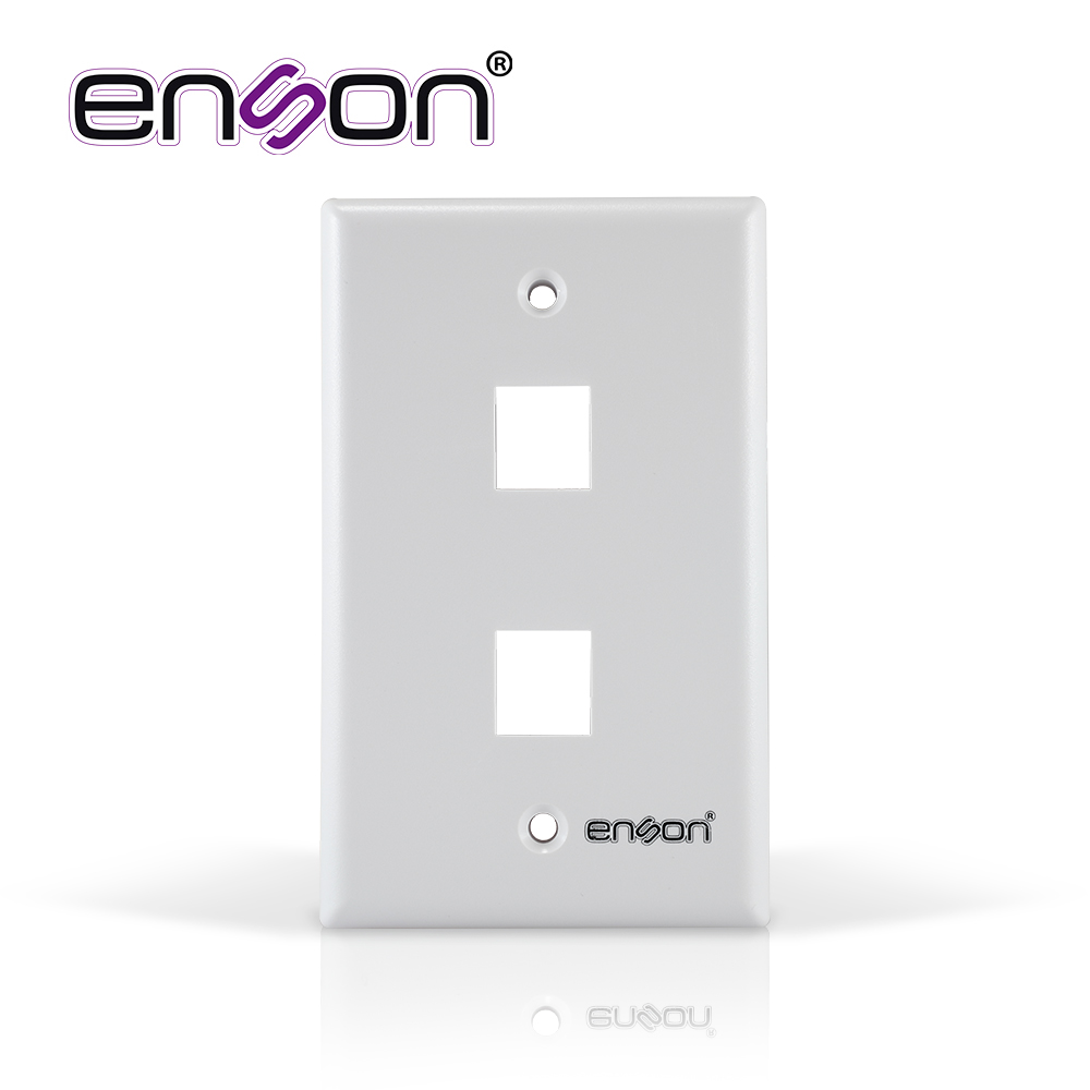 Placa De Pared (faceplate) Enson Epro-fp20 Compatible Con Jack Keystone 2 Puertos Color Blanco, Uso En Interior, Ideal Para Conectores Rj45, Coaxial, Fibra Optica, Fabricado En Plastico Abs