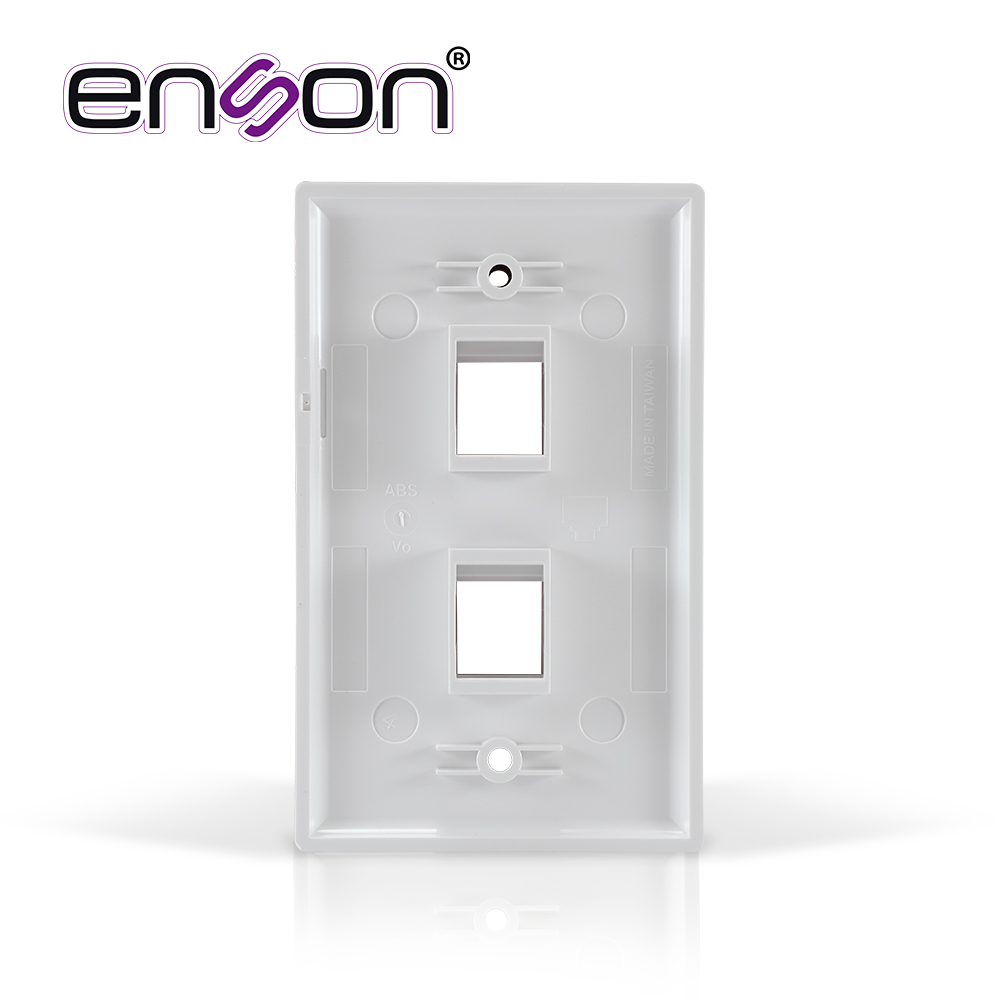 Placa De Pared (faceplate) Enson Epro-fp20 Compatible Con Jack Keystone 2 Puertos Color Blanco, Uso En Interior, Ideal Para Conectores Rj45, Coaxial, Fibra Optica, Fabricado En Plastico Abs