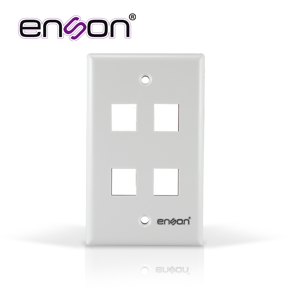 Placa De Pared (faceplate) Enson Epro-fp40 Compatible Con Jack Keystone 4 Puertos Color Blanco, Uso En Interior, Ideal Para Conectores Rj45, Coaxial, Fibra Optica, Fabricado En Plastico Abs