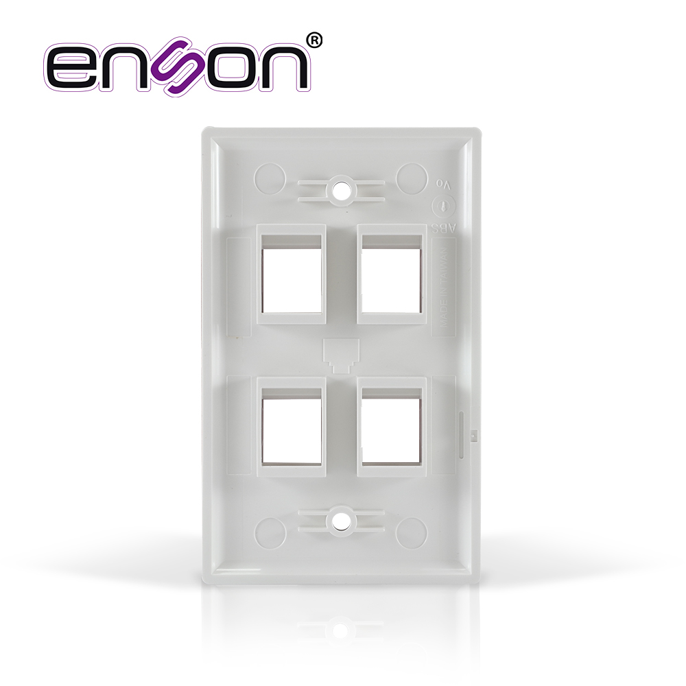 Placa De Pared (faceplate) Enson Epro-fp40 Compatible Con Jack Keystone 4 Puertos Color Blanco, Uso En Interior, Ideal Para Conectores Rj45, Coaxial, Fibra Optica, Fabricado En Plastico Abs