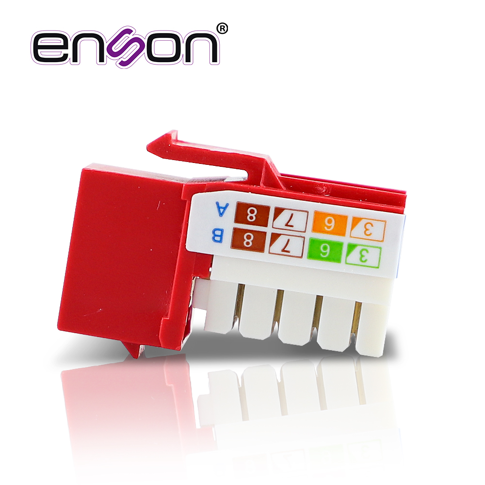 CONECTOR MODULAR JACK RJ45 ENSON EPRO-JACK5E-RD SERIE PRO, POSICION VERTICAL CAT5E COLOR ROJO COMPATIBLE CON PLACAS ENSON EPRO-FP REQUIERE USO DE PINZAS EPRO-JACKTOOL