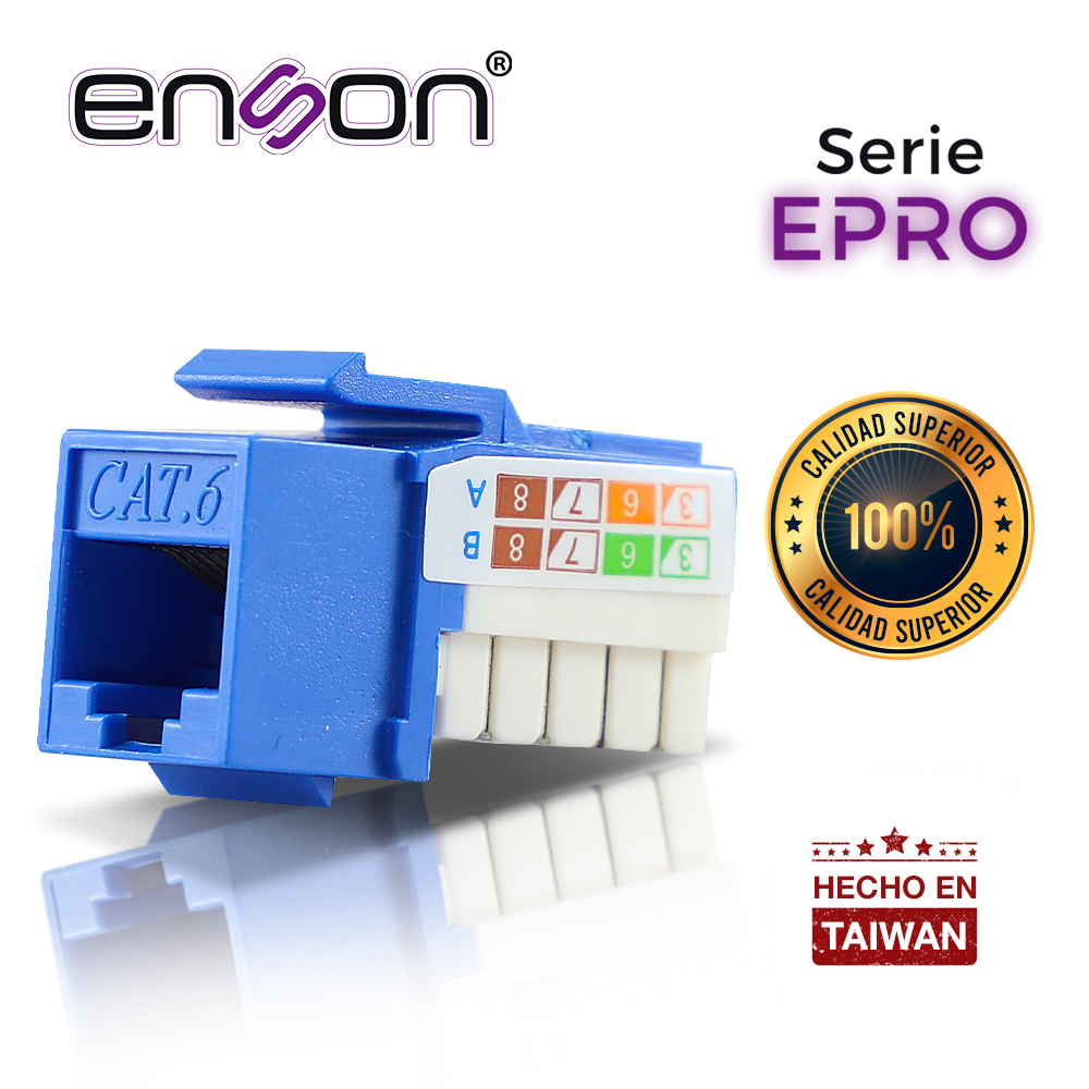 CONECTOR MODULAR JACK RJ45 ENSON EPRO-JACK6-BL SERIE PRO, POSICION VERTICAL CAT6 COLOR AZUL COMPATIBLE CON PLACAS ENSON EPRO-FP REQUIERE USO DE PINZAS EPRO-JACKTOOL