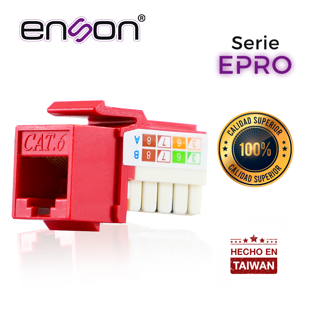 CONECTOR MODULAR JACK RJ45 ENSON EPRO-JACK6-RD SERIE PRO, POSICION VERTICAL CAT6 COLOR ROJO COMPATIBLE CON PLACAS ENSON EPRO-FP REQUIERE USO DE PINZAS EPRO-JACKTOOL
