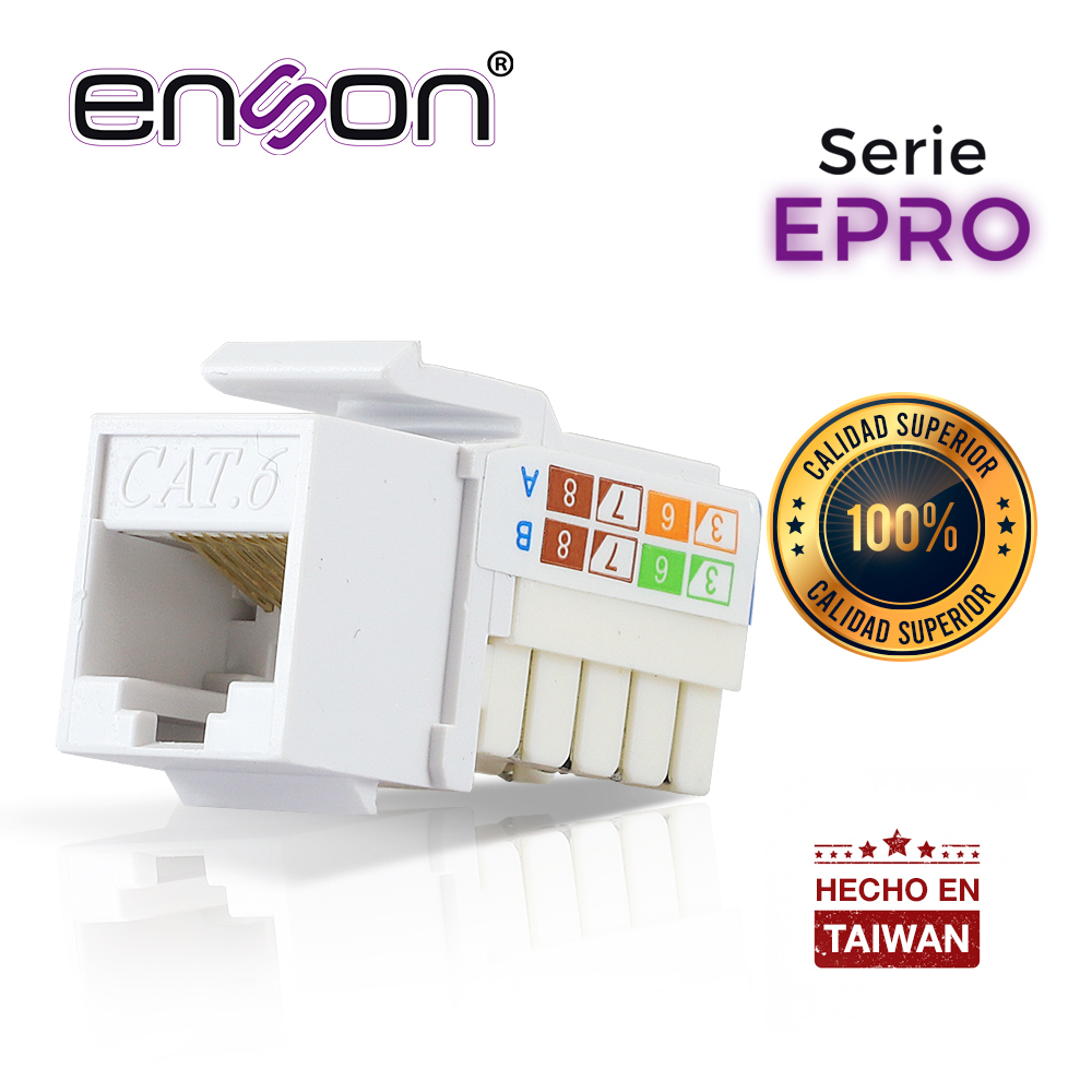 Conector Modular Jack RJ45 Enson Epro-jack6-wh Serie Pro, Posicion Vertical CAT6 Color Blanco Compatible Con Placas Enson Epro-fp Requiere Uso De Pinzas Epro-jacktool