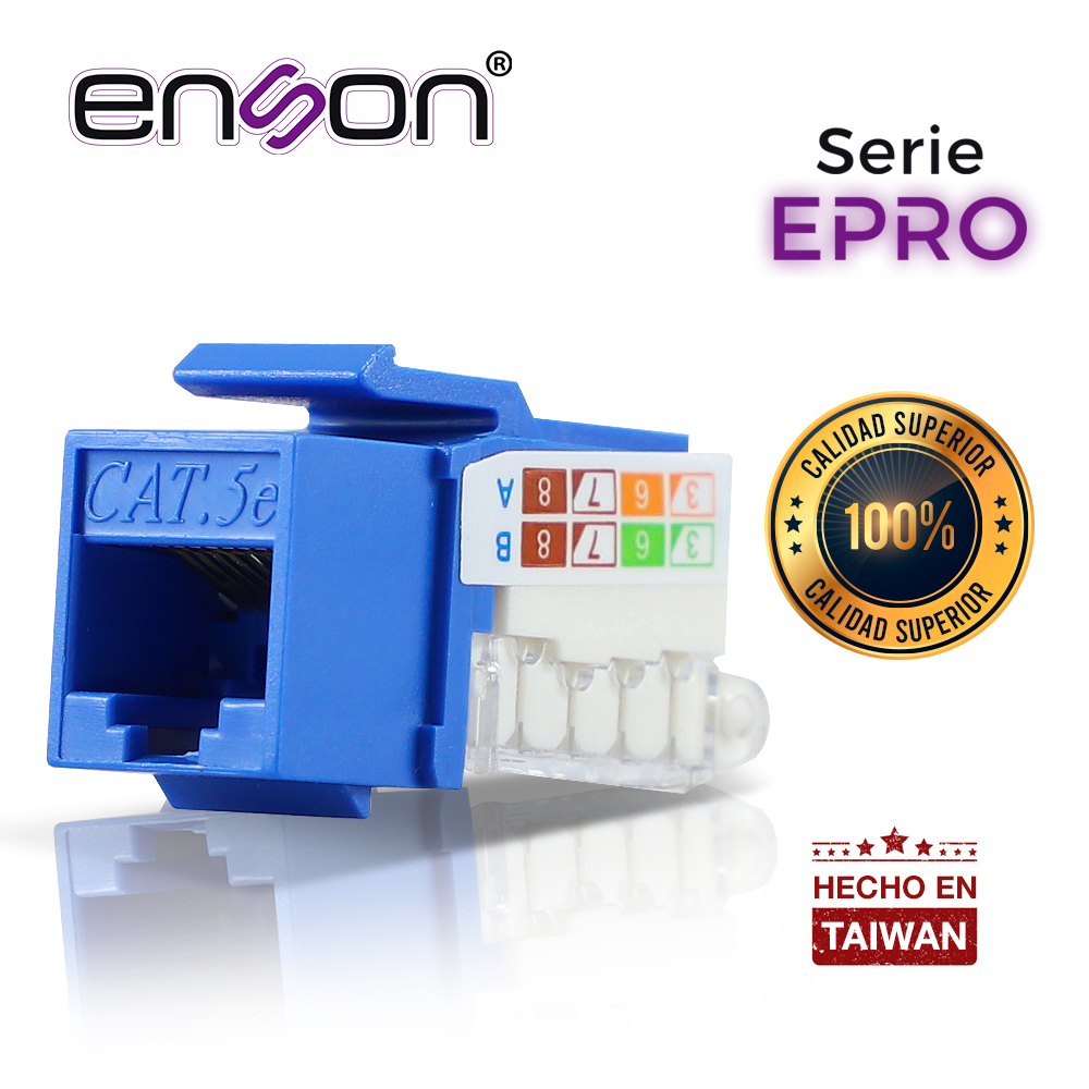 CONECTOR MODULAR JACK RJ45 ENSON EPRO-TLJACK5E-BL SERIE PRO TERMINADO SIN PINZAS, POSICION VERTICAL CAT5E COLOR AZUL COMPATIBLE CON PLACAS ENSON EPRO-FP