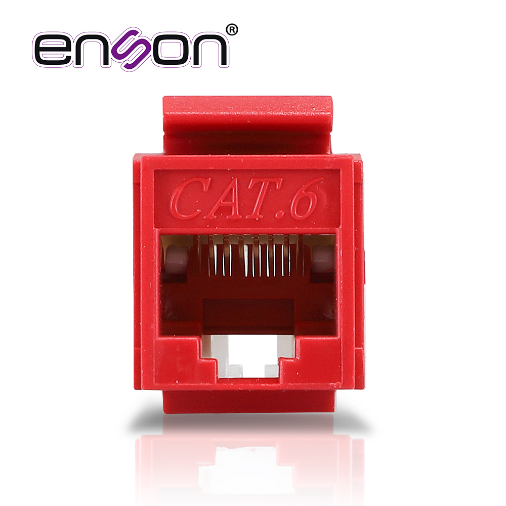 Conector Modular Jack RJ45 Enson Epro-tljack6-rd Serie Pro Terminado Sin Pinzas, Posicion Vertical CAT6 Color Rojo Compatible Con Placas Enson Epro-fp