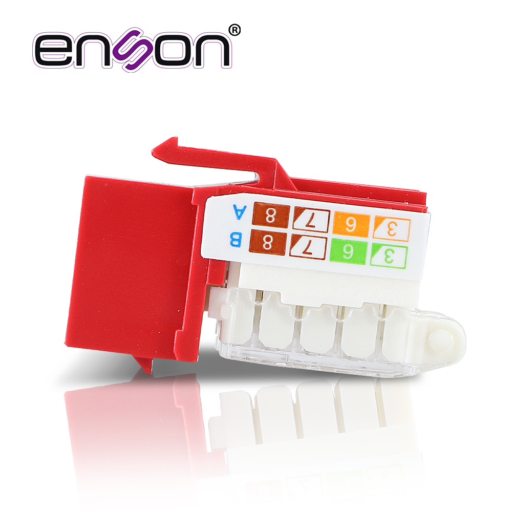 Conector Modular Jack RJ45 Enson Epro-tljack6-rd Serie Pro Terminado Sin Pinzas, Posicion Vertical CAT6 Color Rojo Compatible Con Placas Enson Epro-fp