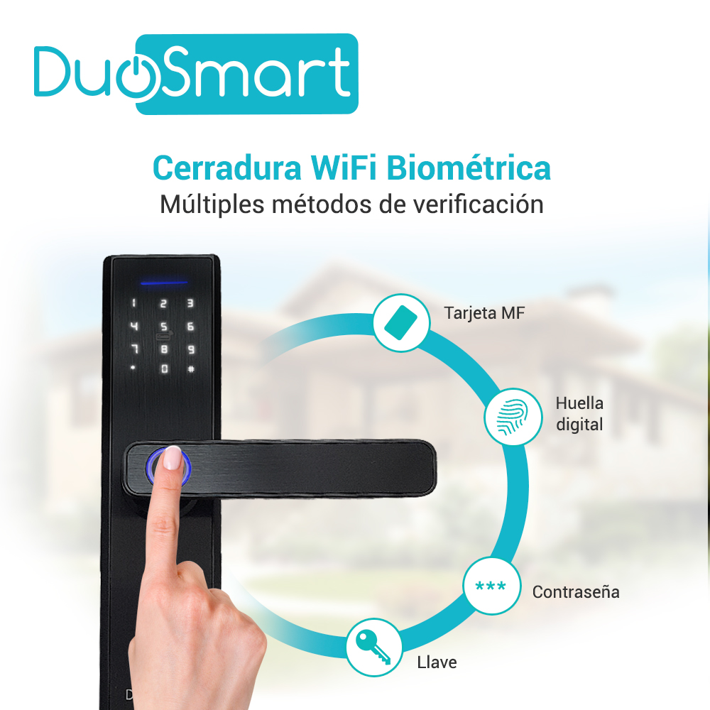 Cerradura Biometrica Wifi 2.4 Ghz Duosmart F20 Acepta Tarjetas Mf Huella Digital Contraseña Y Llave Con Puerto De Alimentacion Emergente Microusb Compatible Con Aplicacion Duosmart