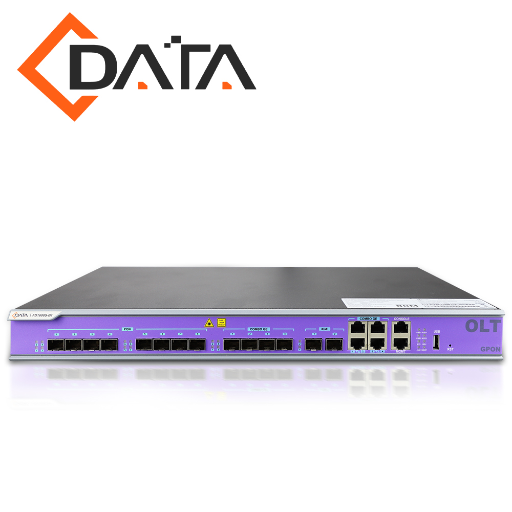 GPON OLT C-DATA FD1608S-B1 / 8 PUERTOS PON SFP SC-UPC / 4 PUERTOS COMBO RJ45 GIGABIT ETHERNET MAS 4 UPLINK SFP GIGABIT / 2 PUERTOS SFP PLUS 10 GIGABIT / RACKEABLE 1U / DIVISION DE HASTA 128 / DISTANCIA HASTA 20KM / FUENTE REDUNDANTE