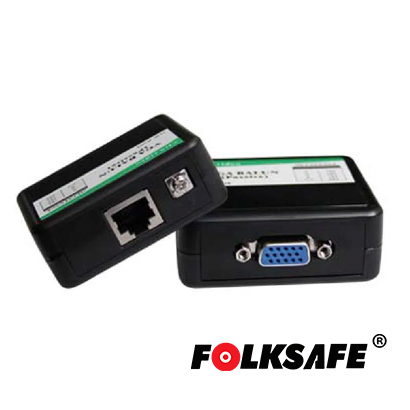 EXTENSOR DE VIDEO VGA, FOLKSAFE FS-6001P TRANSMISOR/RECEPTOR, SOPORTA HASTA 180MTS RESOLUCIÓN DE 640 X 480(CHECAR TABLA DE RESOLUCIONES) UTILIZANDO CABLE UTP CAT 5E/6(RECOMENDABLE 100% COBRE). 