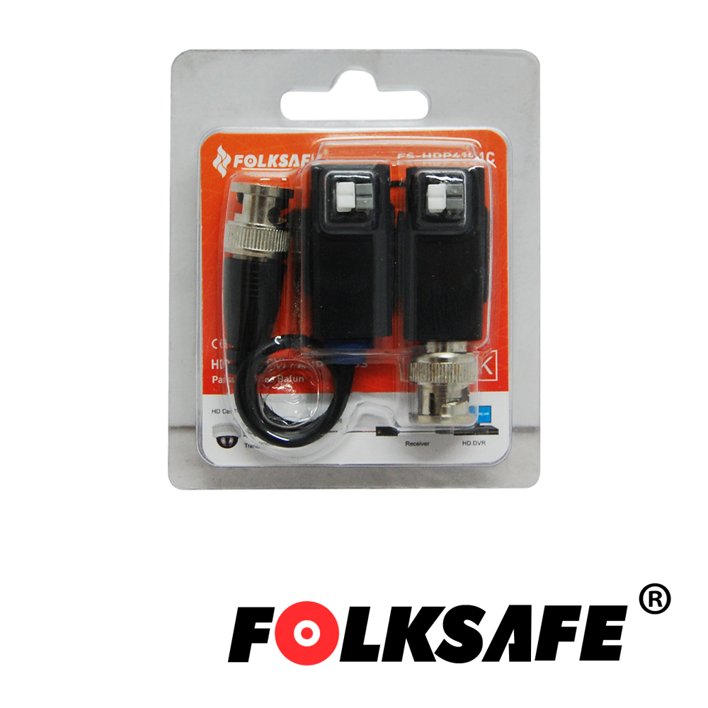TRANSCEPTOR HD FOLKSAFE FS-HDP4101C TRANSMISOR/RECEPTOR DE VIDEO PASIVO 1CH TIPO PUSH-IN, DISTANCIA MAXIMA DE 320MTS DE CABLEADO PARA VIDEO AHD 1.3MP, 180MTS 5MP AHD, COMPATIBLE CON TODAS LAS MARCAS DE CAMARAS CON FORMATO HD-TVI / CVI / AHD / CVBS. 720P / 960P / 1080P / 3MP / 4MP / 5MP / 4K(CONSULTAR TABLA DE DISTANCIA DE TRANSMISION). CUENTA CON PROTECCION DE DESCARGAS DE 2KV EN ENTRADA/SALIDA DE VIDEO.