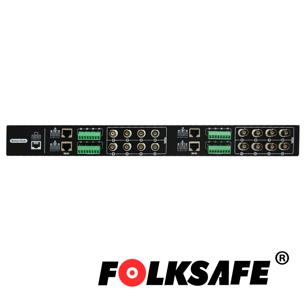 TRANSCEPTOR DE VIDEO PASIVO, HUB 16 CANALES HD FOLKSAFE FS-HDP4616, COMPATIBLE CON TODAS LAS MARCAS DE CAMARAS CON FORMATO HD-CVI, HD-TVI Y AHD, DISTANCIA MAXIMA DE 320MTS DE CABLEADO PARA VIDEO AHD 1.3MP, CUENTA CON PROTECCION DE DESCARGAS DE 2KV EN ENTRADA/SALIDA DE VIDEO.