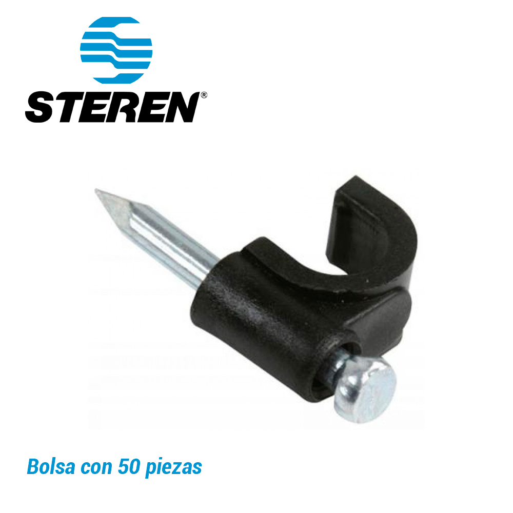 GRAPAS DE PLASTICO STEREN GRA-955N BOLSA CON 50 PZS C/U COLOR NEGRO IDEAL PARA SUJETAR CONDUCTORES REDONDOS USO PARA PAREDES O MUROS