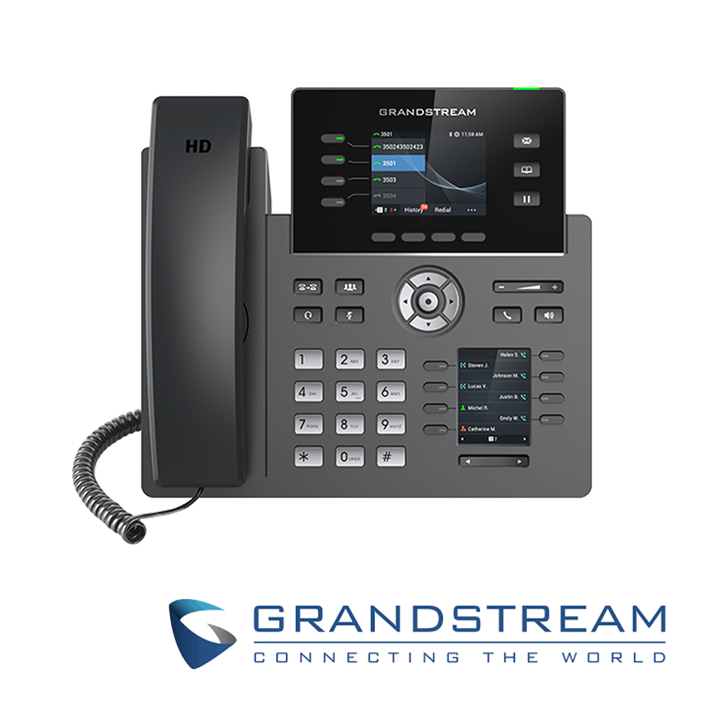 Telefono IP Grado Carrier Wifi 6 Grandstream Grp2614 / 12 Cuentas Sip / 4 Lineas / 8 Teclas Extension Pantalla Color LCD Tft / 2 Puertos 10/100/1,000MBPS / Wifi 802.11AC/AX / Alimentacion POE Af / 12VCD/1A