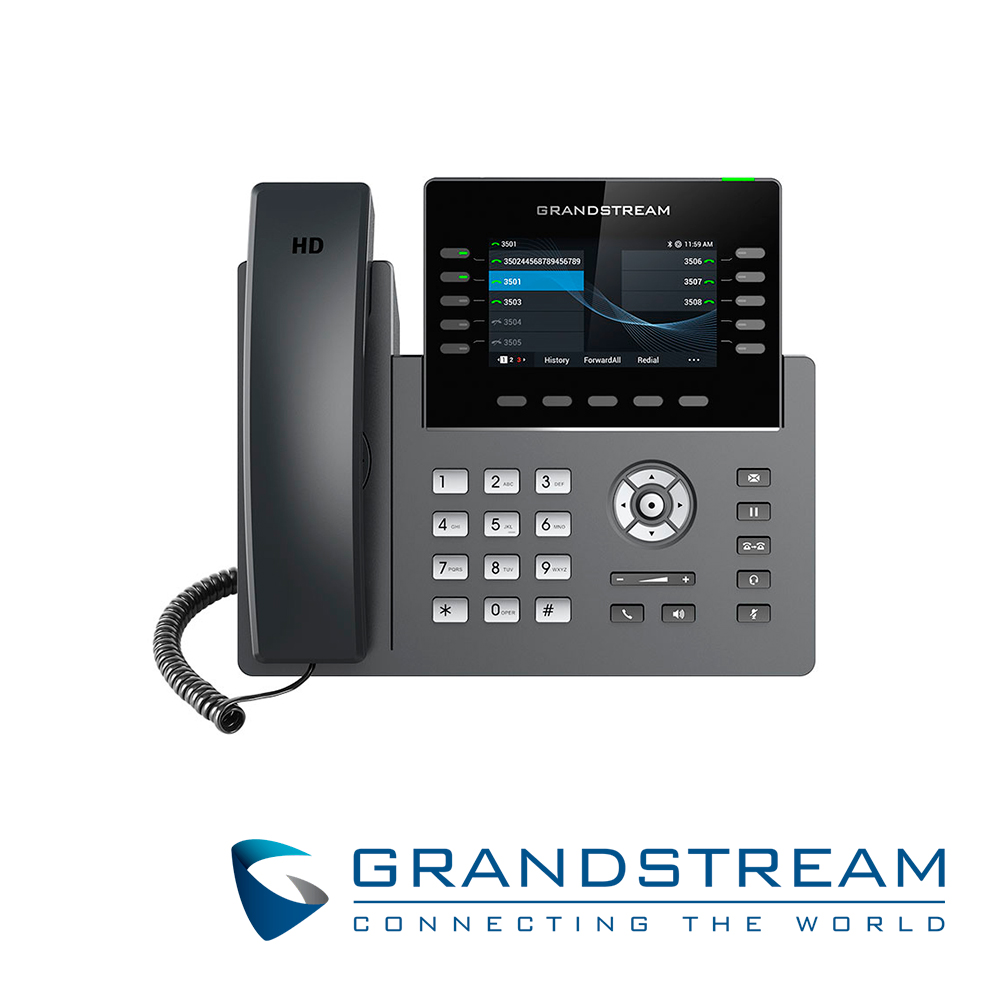 TELEFONO IP GRADO CARRIER WIFI 6 GRANDSTREAM GRP2615 / 16 CUENTAS SIP / 10 LINEAS / PANTALLA COLOR LCD TFT / 2 PUERTOS 10/100/1,000MBPS / HASTA 40 TECLAS BLF / WIFI 802.11AC/AX / ALIMENTACION POE AF / 12VCD/1A