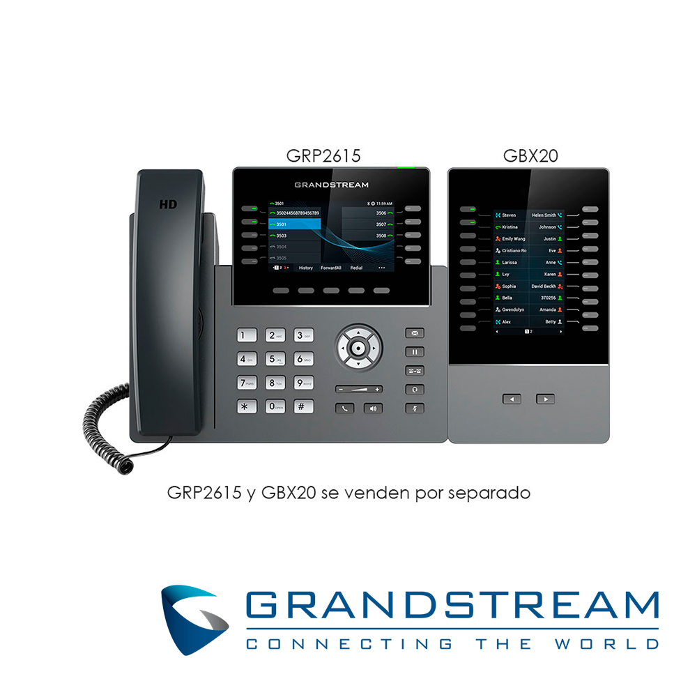 TELEFONO IP GRADO CARRIER WIFI 6 GRANDSTREAM GRP2615 / 16 CUENTAS SIP / 10 LINEAS / PANTALLA COLOR LCD TFT / 2 PUERTOS 10/100/1,000MBPS / HASTA 40 TECLAS BLF / WIFI 802.11AC/AX / ALIMENTACION POE AF / 12VCD/1A