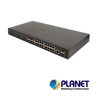 Switch 24 Puertos RJ45 Gigabit Ethernet 10/100/1000 Mbps / Planet Gs-4210-24t2s / 2 Ranuras Mini-gbic / SFP 100/1000 Mpbs / Switch Administrable / Interfaz De Consola RJ45 Para Administracion Basica / Soporta Vlan / Recinto De Metal