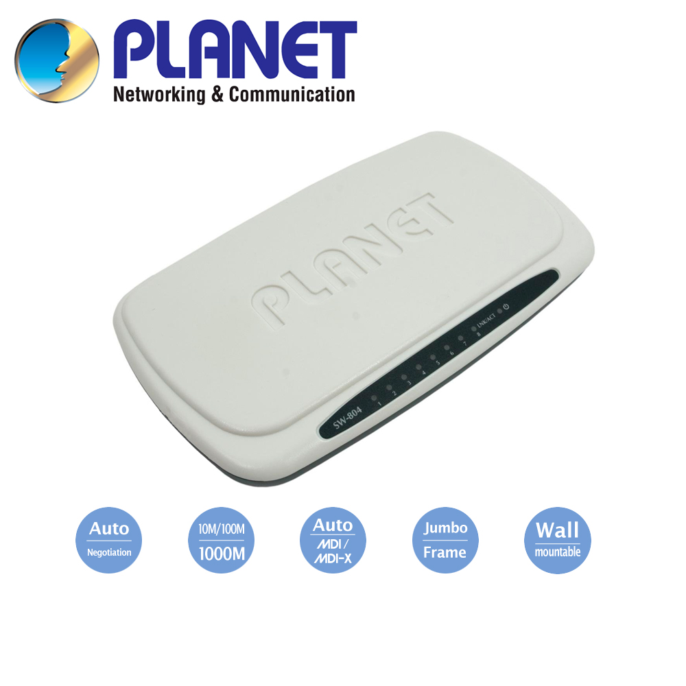 Switch No Administrable Planet Gsd-804 / 8 Puertos 10/100/1,000MBPS / Plastico / Alimentacion 5VCD/1A