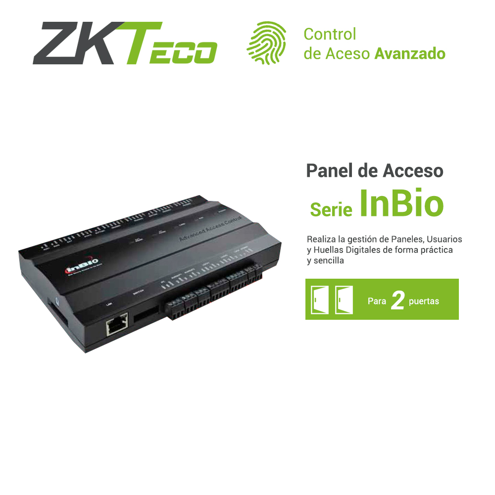 Panel De Control De Acceso Avanzado Zkteco Inbio260 2PUERTAS/4LECTORAS/3000HUELLAS/30,000TARJETAS/100,000REGISTROS Tcpip/rs485/2 Input Aux Compatible Con Lectoras Serie Kr Y Fr Software Compatible Sin Costo Zkbio Cvaccess