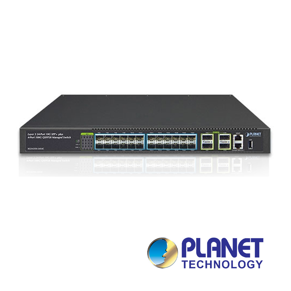 SWITCH PLANET GIGABIT ETHERNET XGS-6350-24X4C, 24 PUERTOS 10G SFP+, 4 PUERTOS 100G QSFP28, 800 GBIT/S