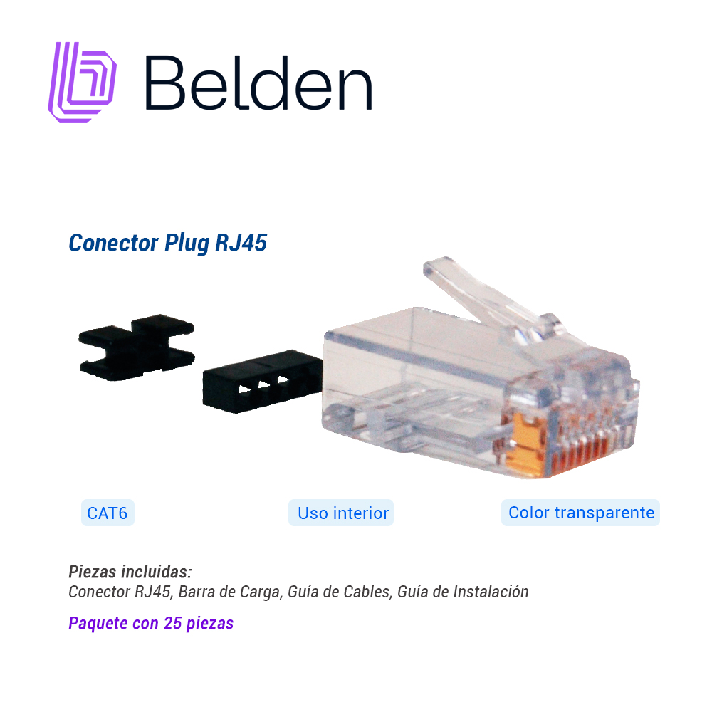 PLUG RJ45 UTP CAT6/CAT6A BELDEN CAPFCU-B25 / TRANSPARENTE / PAQUETE DE 25 PIEZAS