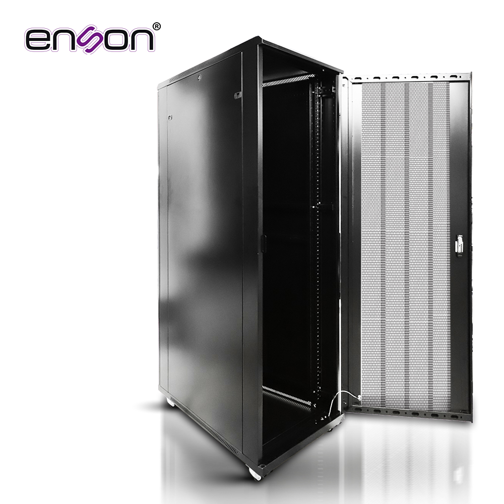 Gabinete De Piso Desensamblado Enson Ens-rgb42ud 42UR 600X1000MM Puerta Principal De Malla Con Cerradura De Seguridad Abatible Paneles Laterales Removibles Puerta Trasera Metalica Para Trabajo Y Postes Ajustables