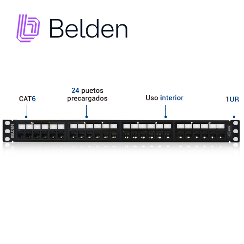 Patch Panel Revconnect Cat6+ Belden Rv6ppf1u24bk / Negro / 24 Puertos / 1UR / Precargado / Pieza