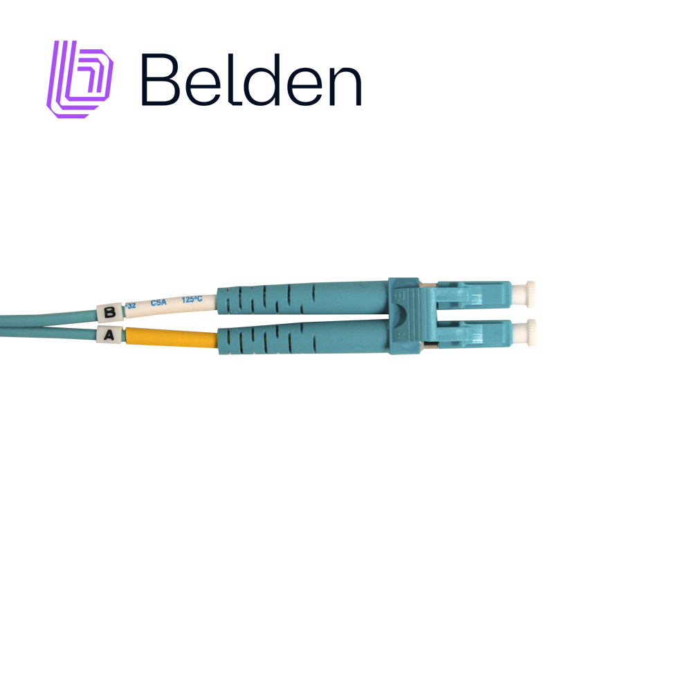 JUMPER DE FIBRA OPTICA MULTIMODO BELDEN FP3LDLD003M / INTERIOR / AQUA / OM3 / LC DUPLEX - LC DUPLEX / 50/125 MICRAS / OFNR / 3 METROS