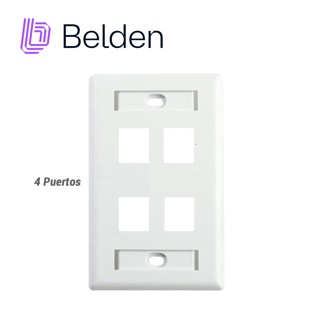PLACA DE PARED (FACEPLATE) BELDEN AX102249 / INTERIOR / BLANCO / 4 PUERTOS / PIEZA