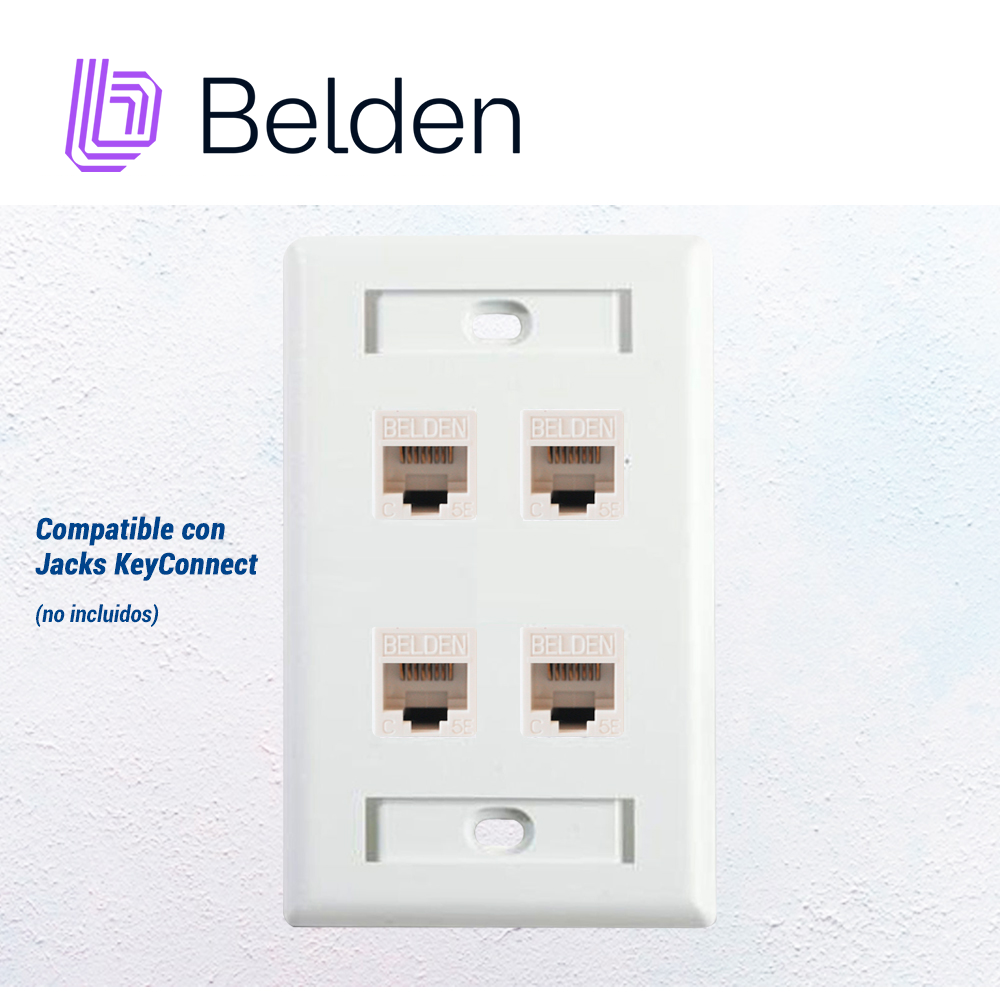 PLACA DE PARED (FACEPLATE) BELDEN AX102249 / INTERIOR / BLANCO / 4 PUERTOS / PIEZA