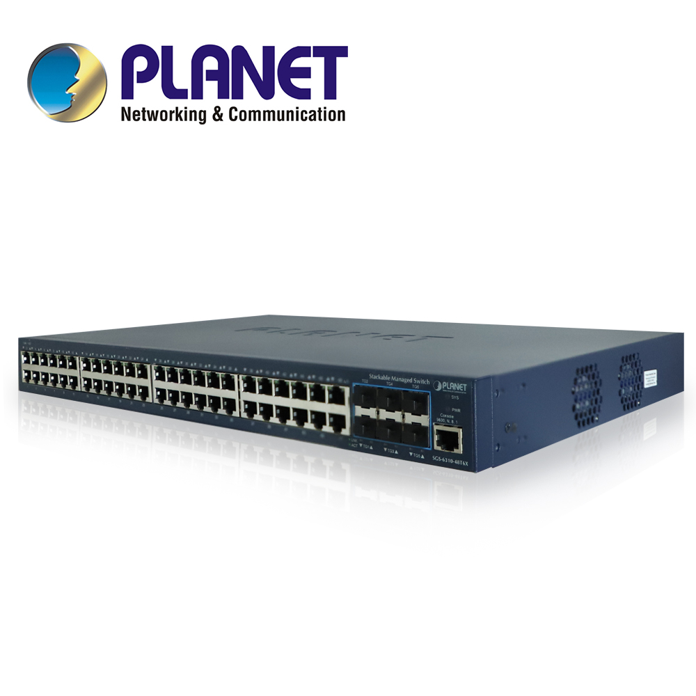 Switch Planet Stacking Sgs-6310-48t6x Administrable L2 + L3 Ruteo Estatico/ 48 Puertos RJ45 Velocidad De Transmision 10/100/1000 Mbps + 6 SFP Velocidad De Transmision 10 GB Montaje En Rack/temperatura De Operacion 0-50 Grados Centigrados.