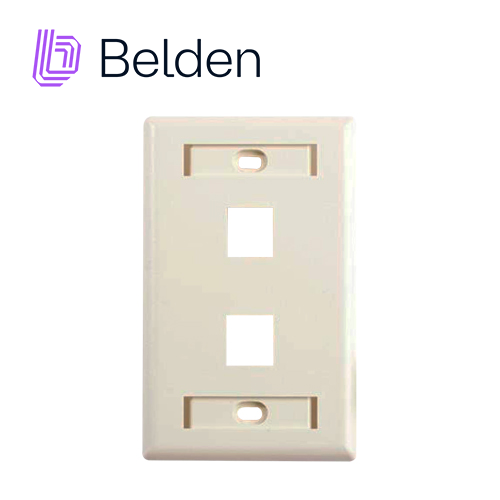 PLACA DE PARED (FACEPLATE) BELDEN AX103923 2 PUERTO COMPATIBLE CON JACKS ESTILO KEYCONNECT UNIVERSAL CAT6A CAT6 CAT5E CONECTORES DE FIBRA ÓPTICA Y COAXIALES COLOR ALMENDRA USO INTERIOR MATERIAL PLÁSTICO UL94V INCLUYE TORNILLO 6-32 ETIQUETA DE CARTON VENTANA TRANSPARENTE