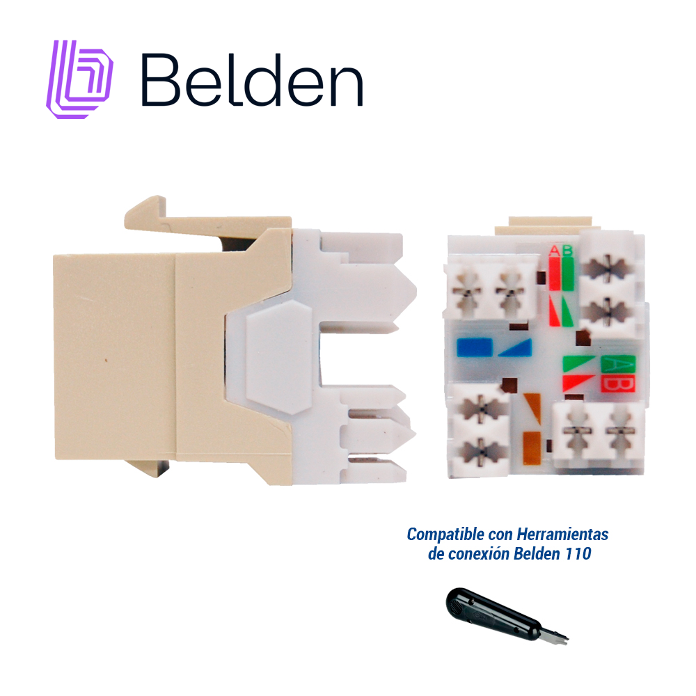 Conector Modular Jack RJ45 Cat6a Belden Ax103073 Estilo Keyconnect Marfil Compatible Con Faceplate Ax102660,ax102655,ax102249 Patch Panel Modular Ax103114,ax103115,ax104599 Esquema De Cableado T568a/b Herramienta Compatible Ax100749 Uso Interior Calibre Del Conductor 22-24 Awg