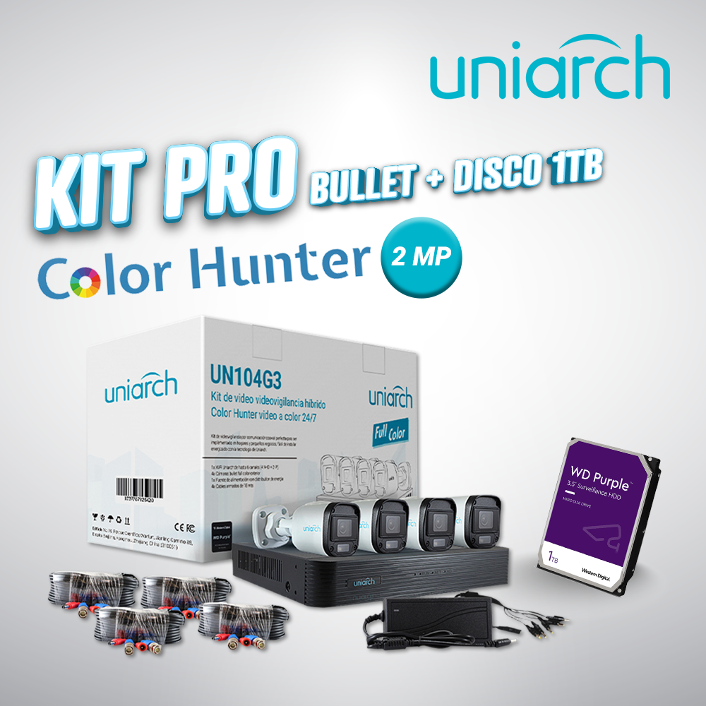 KIT PRO COLOR HUNTER 2MP BULLET + DISCO 1TB
