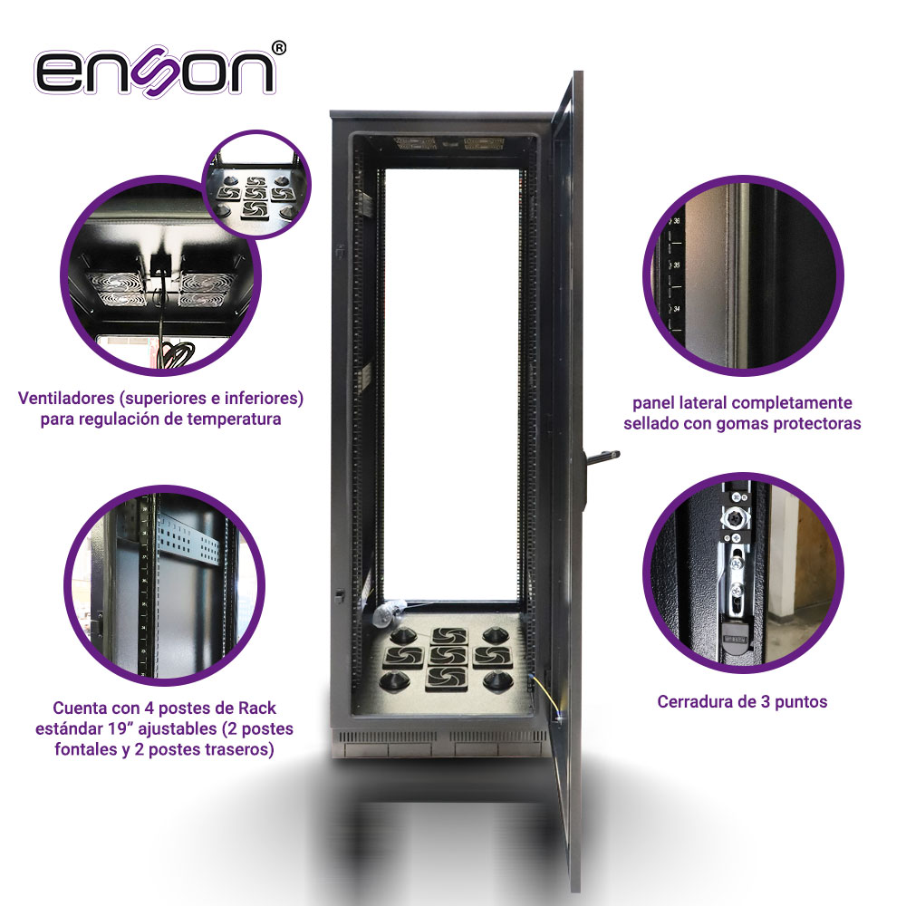 Gabinete Exterior 42UR Enson Ens-rkgb042u8 600X800 Fabricado En Acero Con Tira Sellada En Puerta Delantera Y Trasera 
