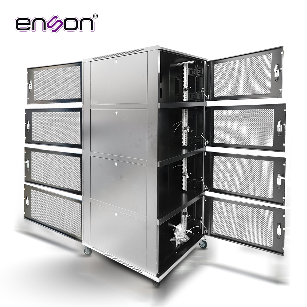 Gabinete De Piso Modular De Acero Enson Ens-rkgb42u8 / 36UR En 4 Modulos De 9UR Cada Uno / Paneles Laterales Extraibles / Puertas De Malla Delanteras Y Traseras Con Cerraduras / Tamaño Exterior 42U 800X1000X2000