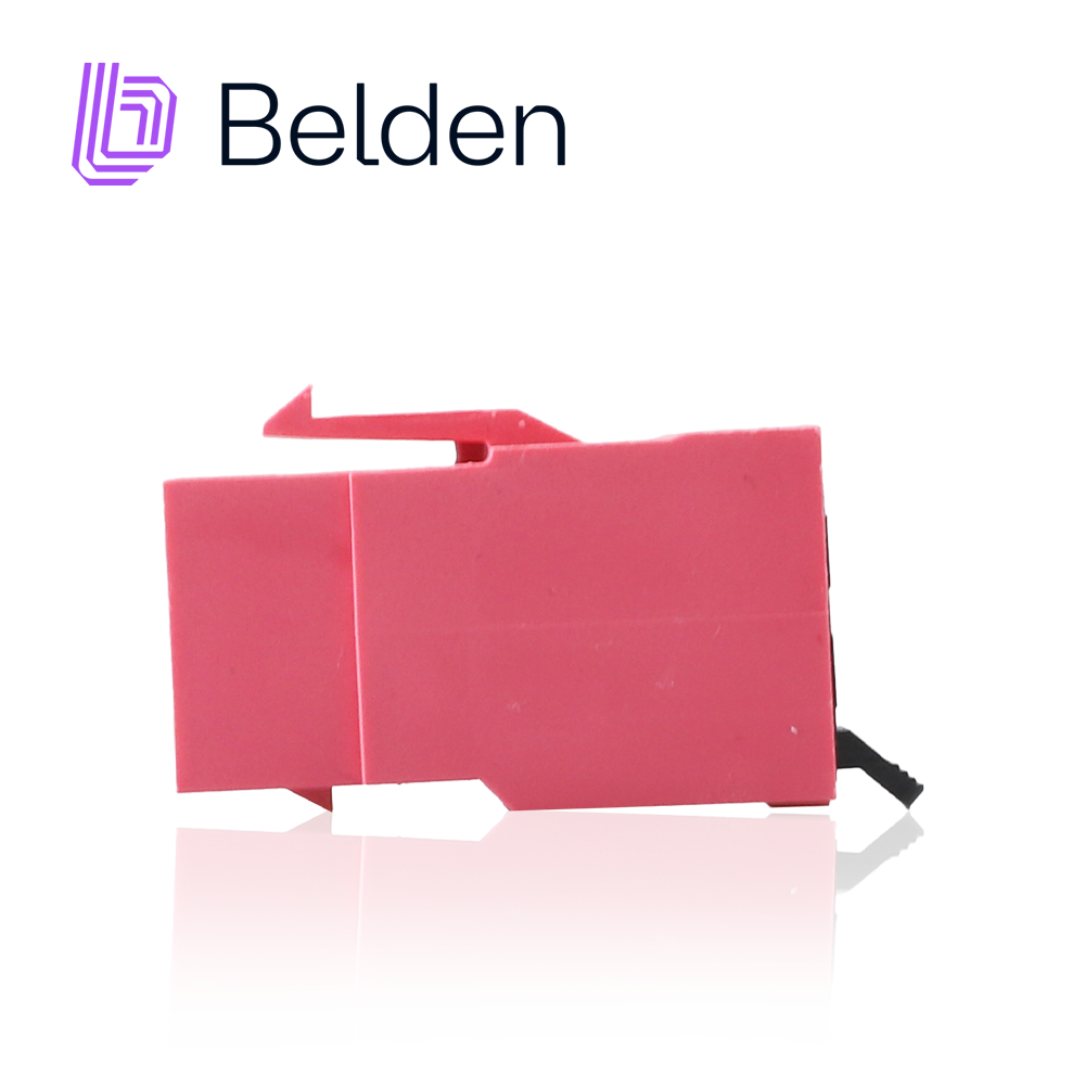 CONECTOR MODULAR JACK RJ45 CAT6 REVCONNECT BELDEN RV6MJKUTR-S1 ESTILO KEYCONNECT ROJO CLARO COMPATIBLE CON FACEPLATE AX102660,AX102655,AX102249 ESQUEMA DE CABLEADO T568A/B HERRAMIENTA COMPATIBLE RVUTT01 USO INTERIOR CALIBRE DEL CONDUCTOR 23-24 AWG