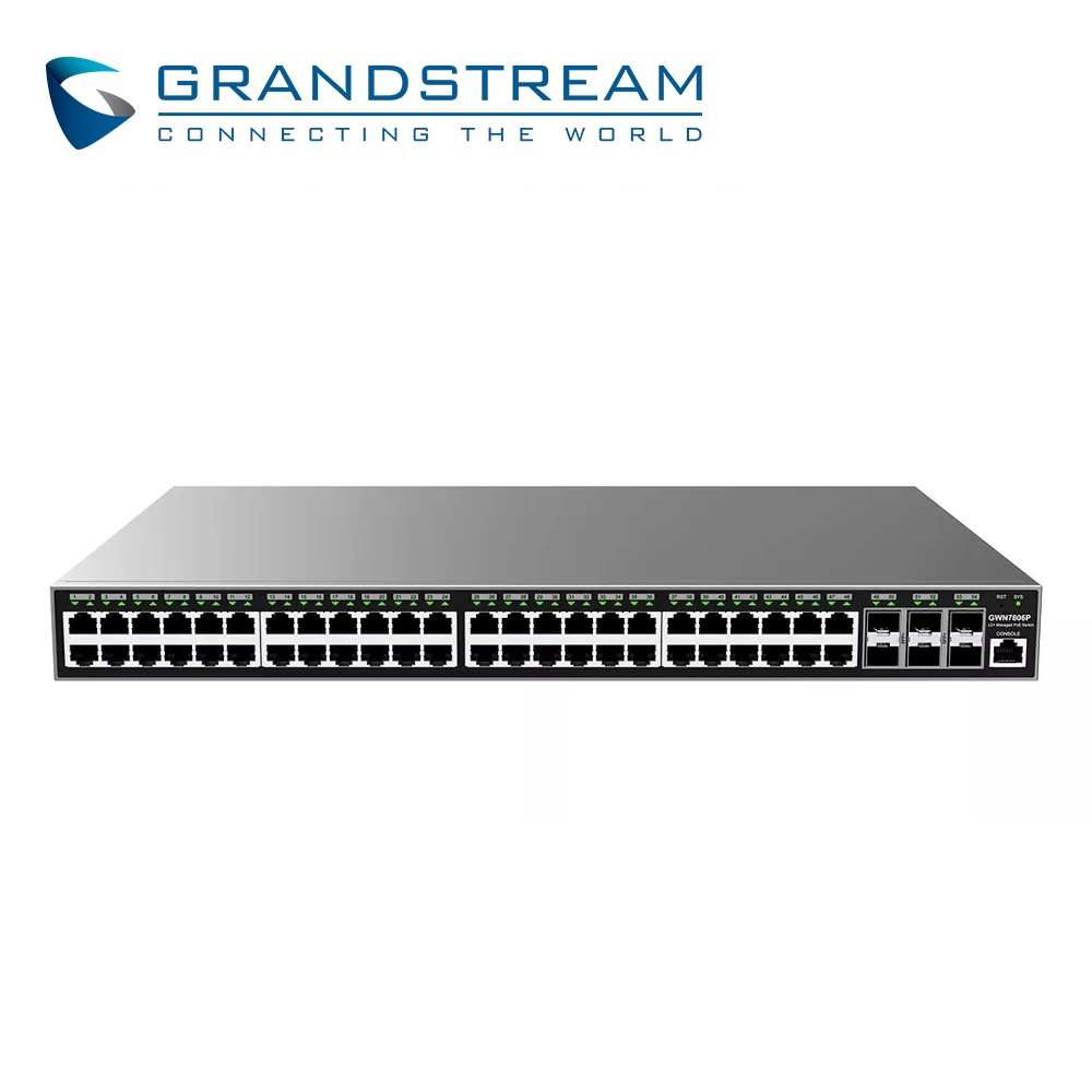 Switch Administrable Poe+ Grandstream Gwn7806p / 48 Puertos 10/100/1,000MBPS / 48 Puertos Poe+ Af/at / 6 Puertos Sfp+ 10GIGABIT / 1 Puerto De Consola / Qos / Arp / Filtrado Mac / Vlan / Modo Stacking Hasta 16 / Administracion Gwn Cloud
