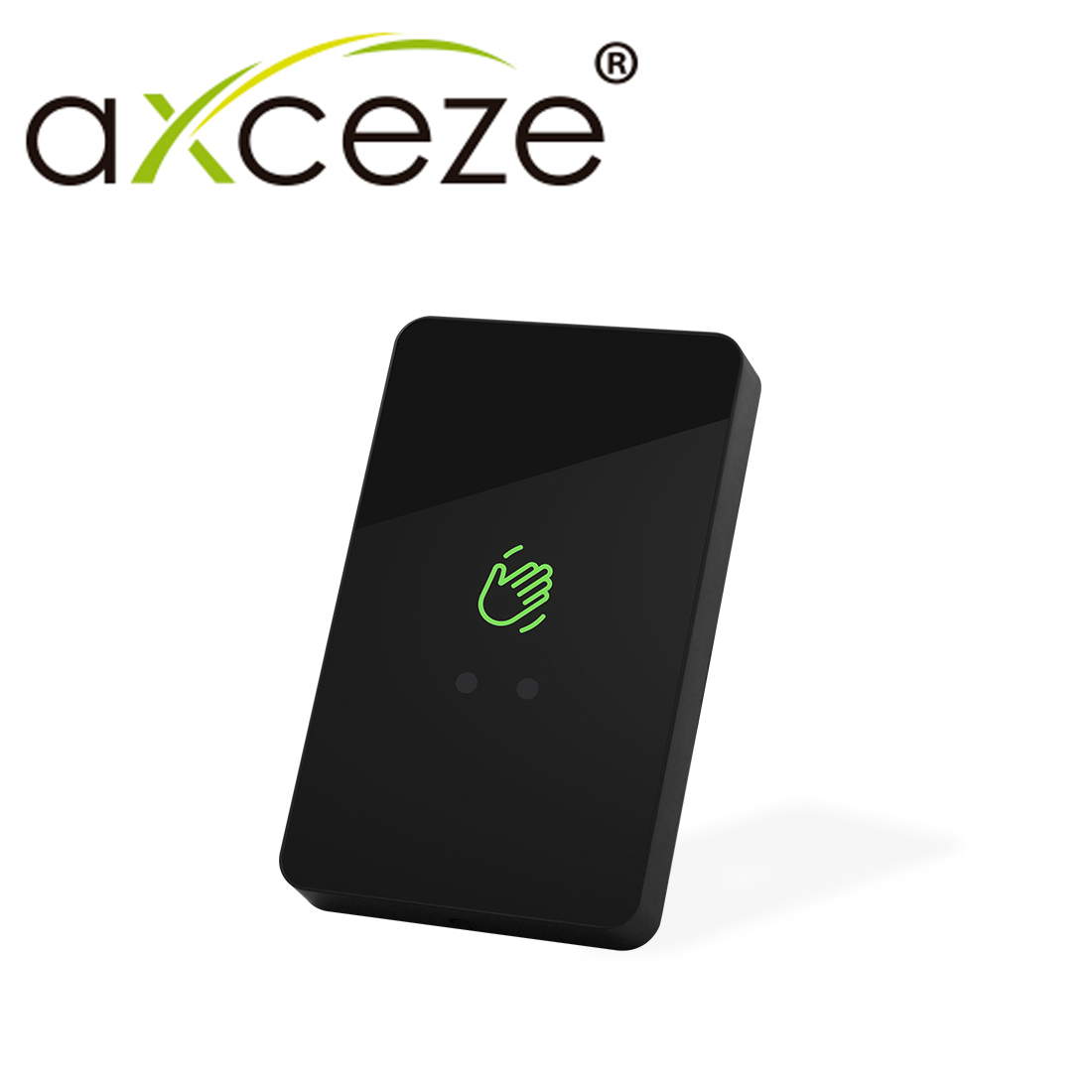 BOTON DE SALIDA SIN CONTACTO AX-B100 AXCEZE FORMATO VERTICAL CUBIERTA PLASTICA COLOR NEGRO LED INDICADOR DE ESTADO DISTANCIA DE DETECCION  AJUSTABLE ENTRE 5 Y 20 CM EQUIPADO CON RETARDO DE APERTURA AJUSTABLE
