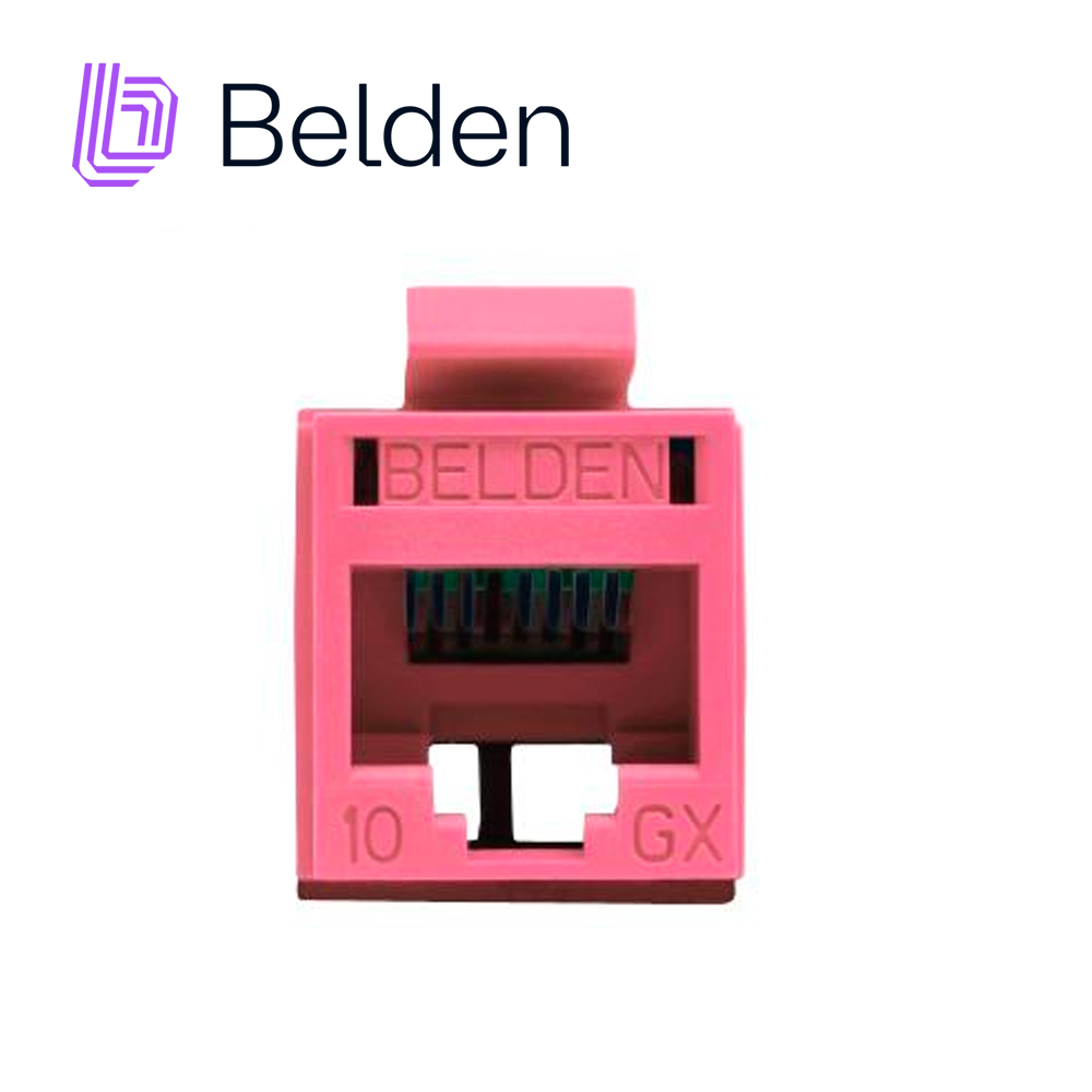 CONECTOR MODULAR JACK RJ45 CAT6A REVCONNECT BELDEN RVAMJKUTR-S1 ESTILO KEYCONNECT ROJO  CLARO COMPATIBLE CON FACEPLATE AX102660,AX102655,AX102249 ESQUEMA DE CABLEADO T568A/B HERRAMIENTA COMPATIBLE RVUTT01 USO INTERIOR CALIBRE DEL CONDUCTOR 23-24 AWG