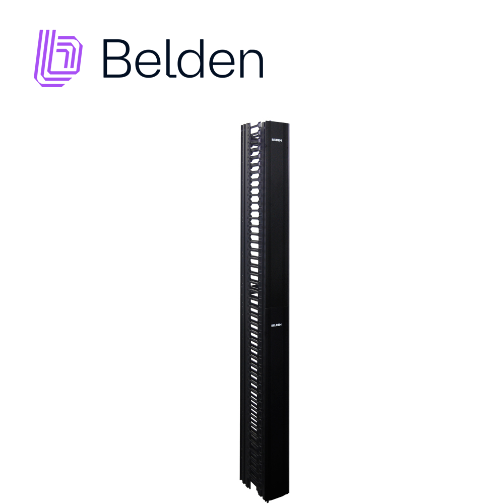 ORGANIZADOR VERTICAL BELDEN BHVHH06 DE ALTA DENSIDAD 6PULGADAS ANCHO 84 PULGADAS ALTO ADMINISTRACION FRONTAL Y POSTERIOR 45 UR CON TAPA NEGRO