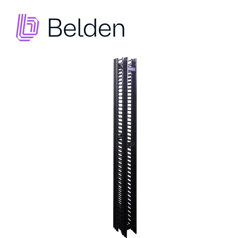 Organizador Vertical Belden Bhvhh06 De Alta Densidad 6PULGADAS Ancho 84 Pulgadas Alto Administracion Frontal Y Posterior 45 Ur Con Tapa Negro