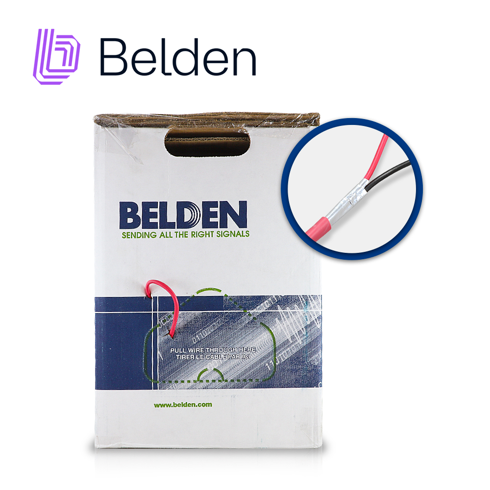 CABLE DE ALARMA CONTRA INCENDIOS BELDEN 5220FL 002A1000 / INTERIOR / ROJO / 2 CONDUCTORES / 16 AWG / SOLIDO / FORRO PVC / CMR - FPLR / BLINDADO / BOBINA EN CAJA / 1,000 PIES 305 METROS