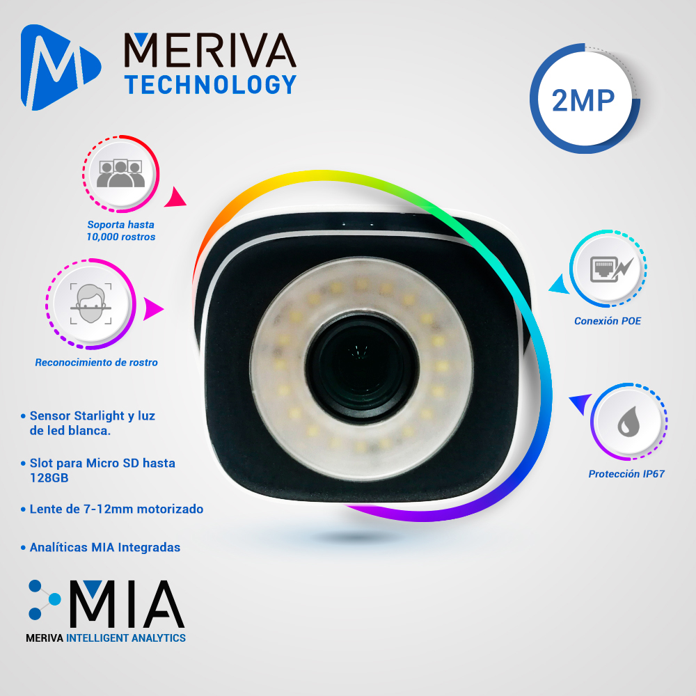 Kit Reconocimiento Facial Con Base Meriva Technology Mafr-22mpkit / Incluye 1 Camara Bullet IP 2MP Lente Motorizado 7-22MM Mafr-200 + 1 Caja De Conexiones Mva-jb0302 + 1 Soporte De Poste Mva-jb0501