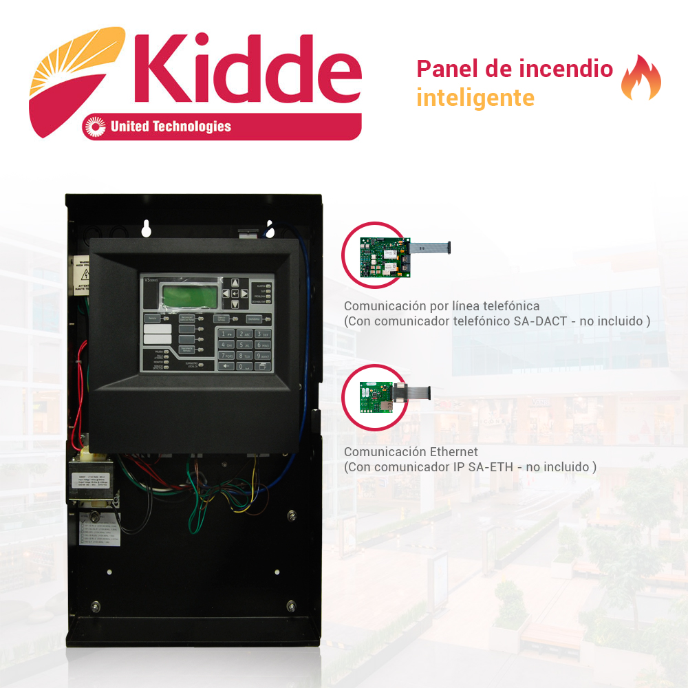 Panel De Incendio Inteligente Kidde Vs1-g-sp / Gris / Version En Español, Con 1 Lazo Direccionable Clase A O B Para Hasta 64 Dispositivos, 2 Nac Clase B, Alimentacion 110/120 Vca, Capacidad Para 2 Baterias De 12V 10AH