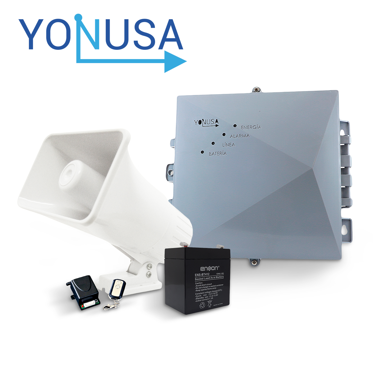 KIT ENERGIZADOR DECERCAS CON SALIDA A SIRENA ENERGIZADOR YONUSA EY NG 12000 1 + BATERIA ENS-BT412 + SIRENA PAM-SRE30W + RECEPTOR CON SALIDA A SIRENA AX-REC12