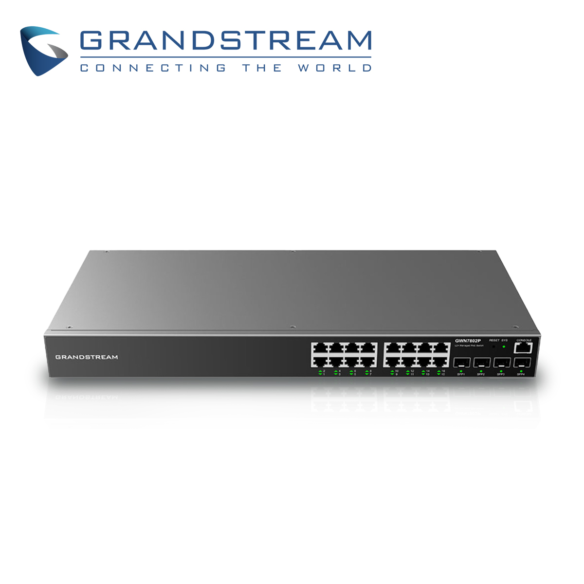 SWITCH ADMINISTRABLE POE+ GRANDSTREAM GWN7802P / 16 PUERTOS 10/100/1,000 MBPS / 16 PUERTOS POE+ AF/AT / 4 PUERTOS SFP 1,000MBPS / QOS / VLAN / ARP / TACACS+ / FILTRADO MAC / ADMISTRACION GWN CLOUD